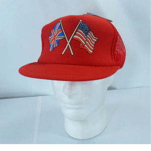 Vintage USA United Kingdom Flags Mesh Trucker Snapback Cap Hat Sampson Red